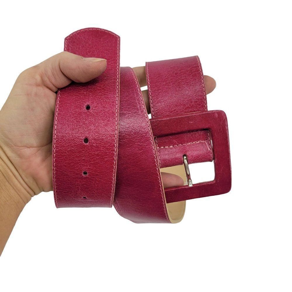 Leatherock Belt Leather 2"‎ Wide Large Square Buckle Crackle Barbie Core Pink L